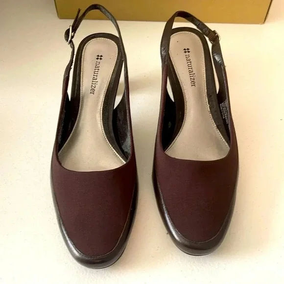 NIB NATURALIZER WOMEN'S ALENA BROWN LEATHER SLINGBACK HEELS Size 7WW NIB - Picture 2 of 16